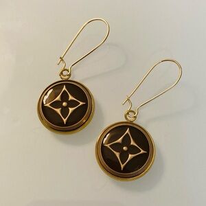 LV Monogram Flower Button Earrings Upcycled